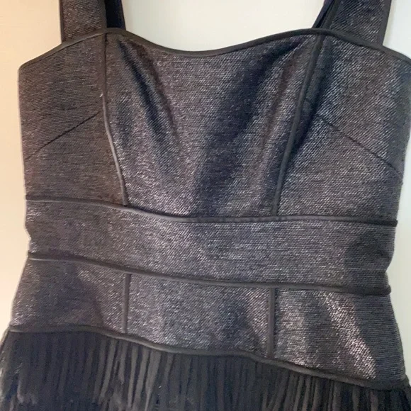 Zac Posen Blue Black Cotton Blend Fringed cocktail Black tie Dress 8 - Picture 3 of 7